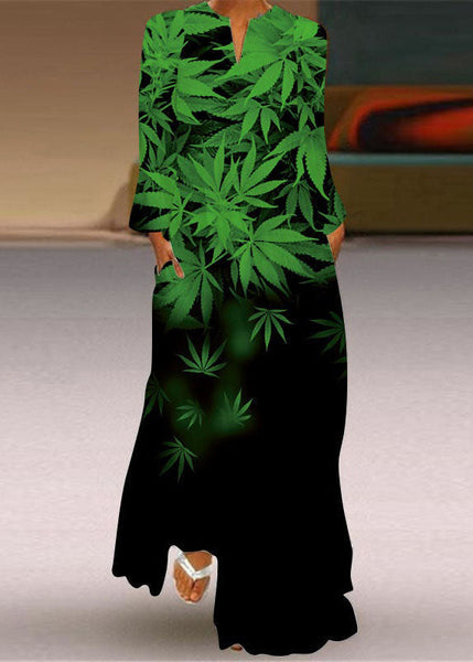 Fashion Blue V Neck Print Chiffon Ankle Dress Spring LY1926