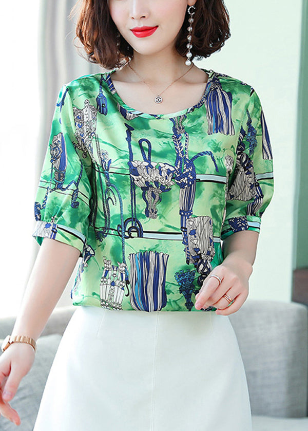 Fashion Green Oversized Print Silk Tanks Summer LY0461