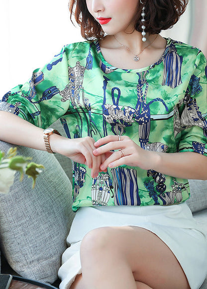 Fashion Green Oversized Print Silk Tanks Summer LY0461