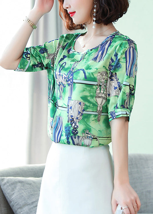 Fashion Green Oversized Print Silk Tanks Summer LY0461