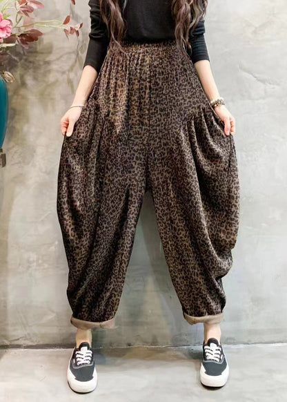 Fashion Leopard Print Draping High Waist Wide Leg Pants TQ1060