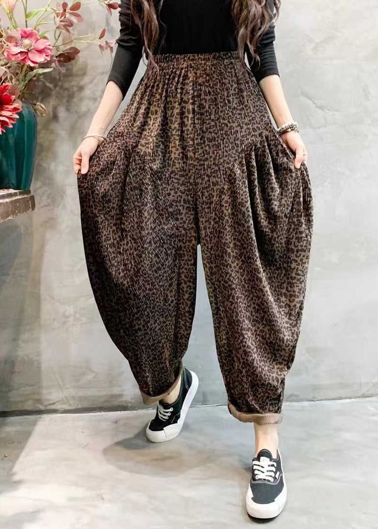 Fashion Leopard Print Draping High Waist Wide Leg Pants TQ1060