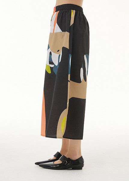 Fashion Orange Print Patchwork Cotton Wide Leg Pants Summer LY1215