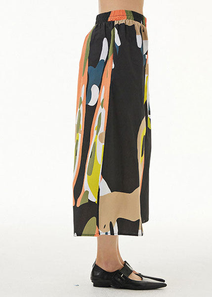 Fashion Orange Print Patchwork Cotton Wide Leg Pants Summer LY1215