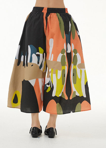Fashion Orange Print Patchwork Cotton Wide Leg Pants Summer LY1215