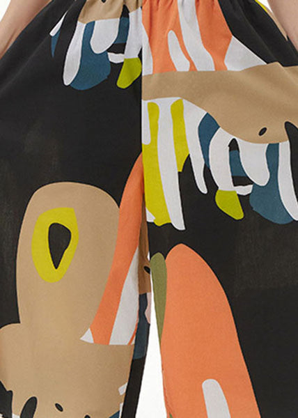 Fashion Orange Print Patchwork Cotton Wide Leg Pants Summer LY1215