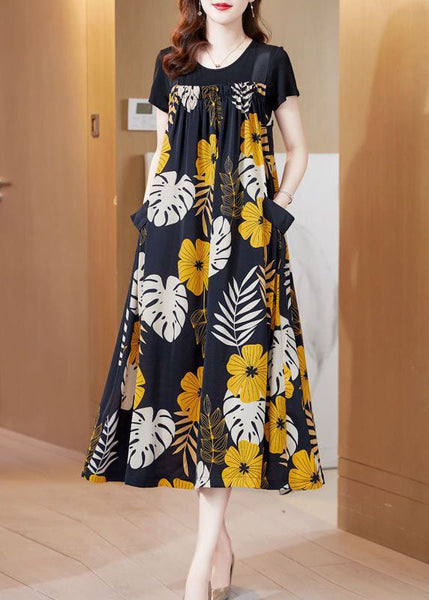 Fashion Oversized Floral Print Silk A Line Strap Dresses Summer AC2008