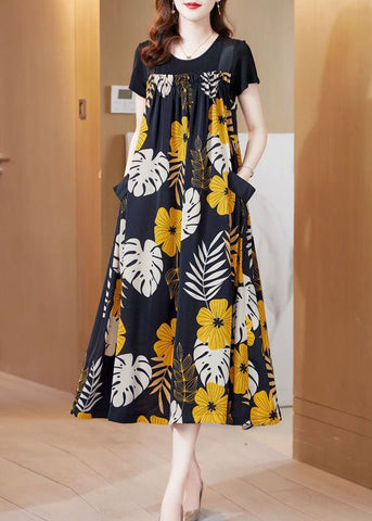 Fashion Oversized Floral Print Silk A Line Strap Dresses Summer AC2008