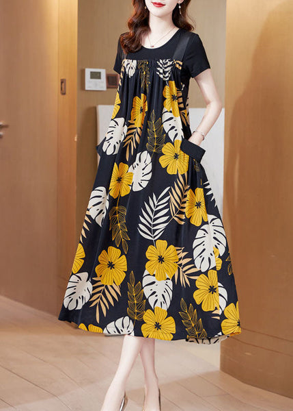 Fashion Oversized Floral Print Silk A Line Strap Dresses Summer AC2008