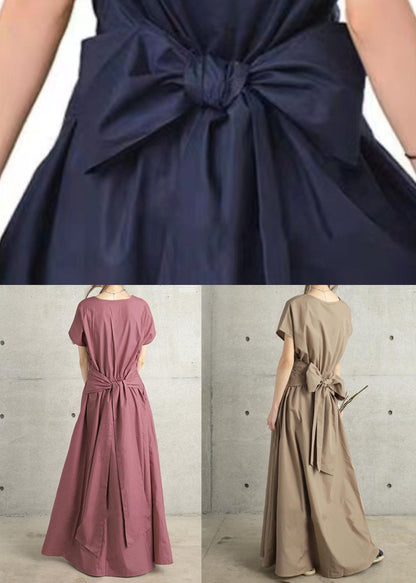Fashion Pink Bow Wrinkled Patchwork Cotton Dress Summer LY1358