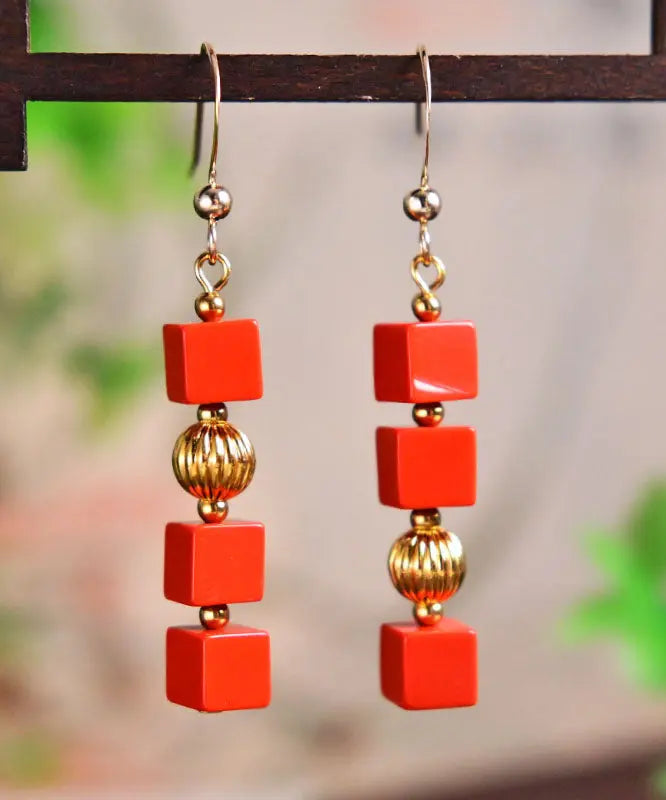 Fashion Red 14K Gold Cinnabar Candy Drop Earrings Ada Fashion