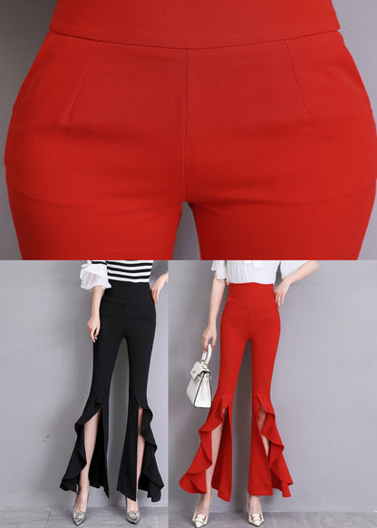 Fashion Red Ruffled Side Open Slim Bell Bottomed Trousers Summer LY0176