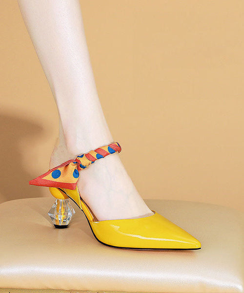 Fashion Yellow Pointed Toe Soft High Heel Slippers LC0187