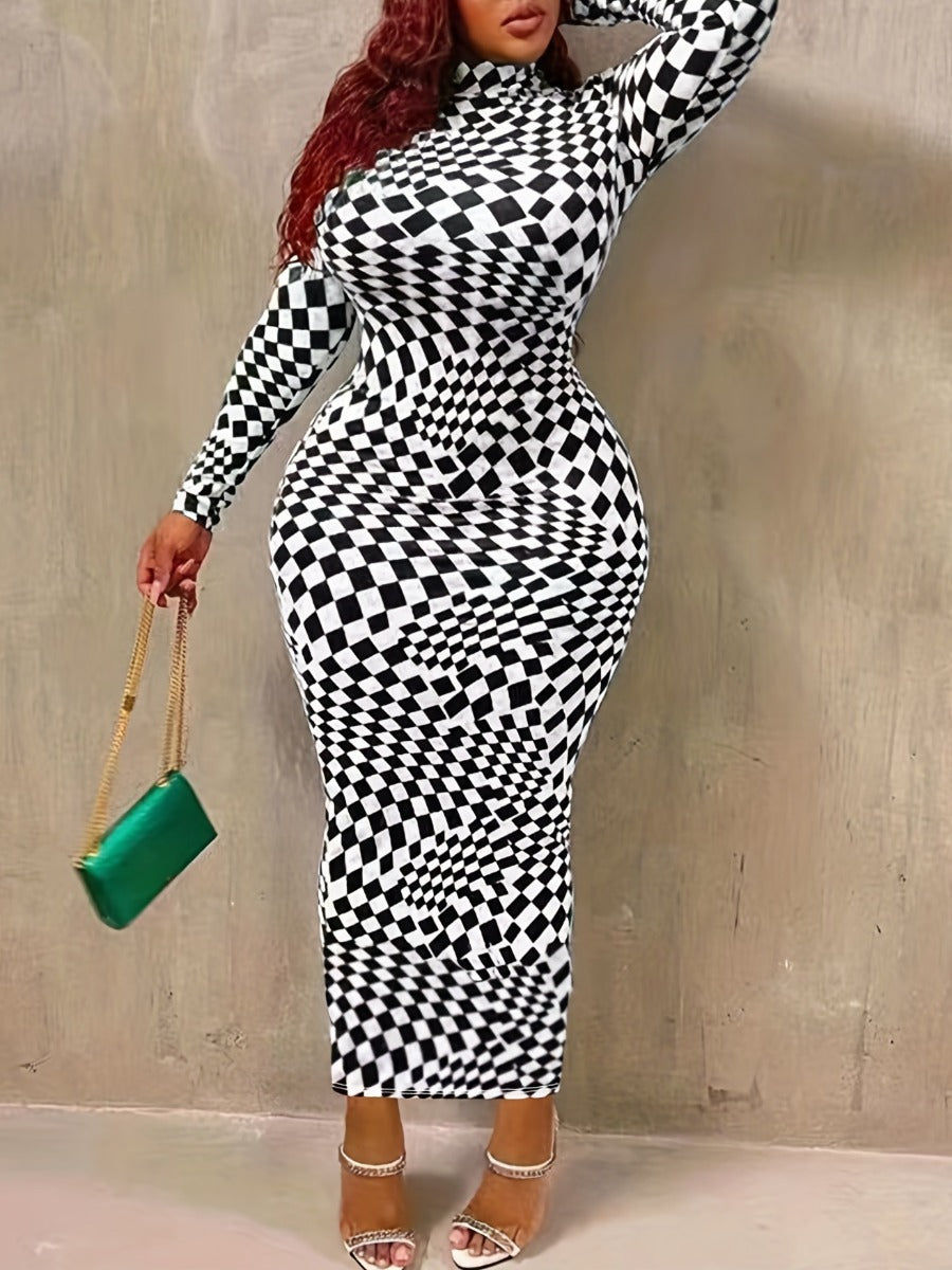 Plus Size Plaid Print Bodycon Dress AT8038