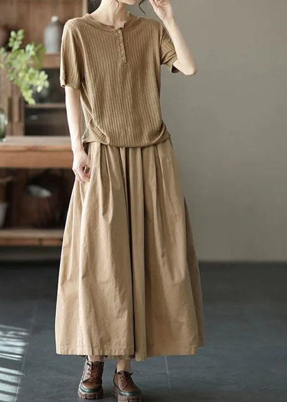 Fine Army Green Pockets Wrinkled Patchwork Linen Pants Skirt Summer LY0601