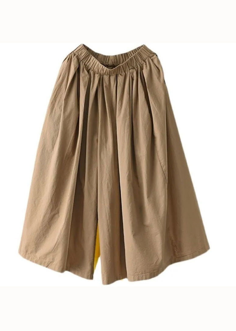 Fine Army Green Pockets Wrinkled Patchwork Linen Pants Skirt Summer LY0601