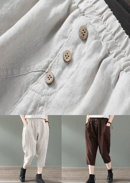 Fine Coffee Pockets Patchwork Linen Crop Pants Summer LY0589