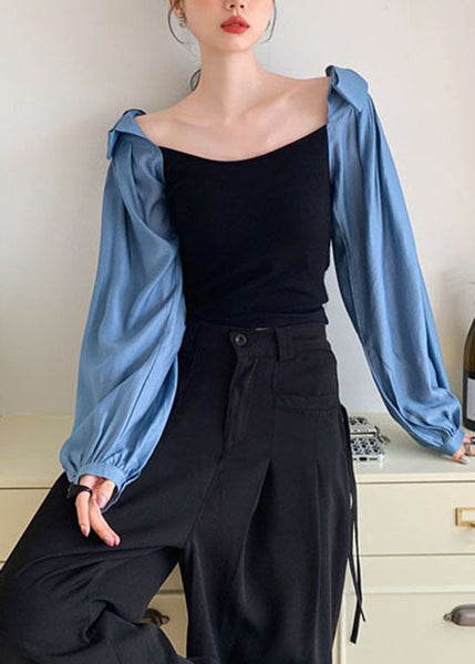 Fine Colorblock Wrinkled Patchwork Cotton Shirt Top Spring LY0789