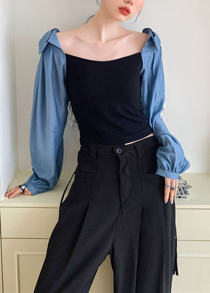 Fine Colorblock Wrinkled Patchwork Cotton Shirt Top Spring LY0789