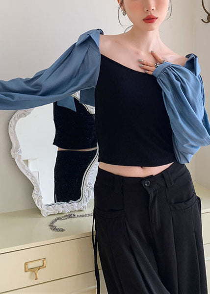 Fine Colorblock Wrinkled Patchwork Cotton Shirt Top Spring LY0789