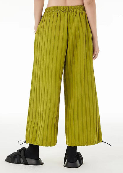 Fine Green Elastic Waist Striped Drawstring Wide Leg Pants Trousers Summer LC0151