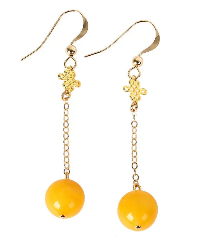 Fine Yellow 14K Gold Amber Beeswax Drop Earrings Ada Fashion