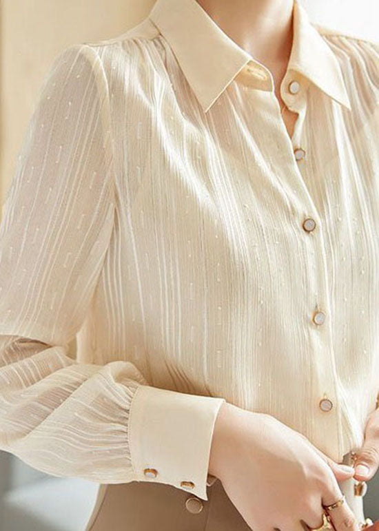 Fitted Apricot Peter Pan Collar Button Patchwork Chiffon Shirts Spring LY0373