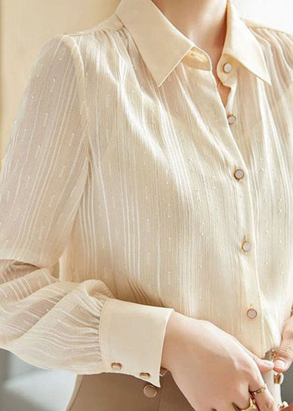 Fitted Apricot Peter Pan Collar Button Patchwork Chiffon Shirts Spring LY0373