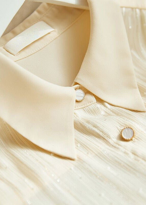 Fitted Apricot Peter Pan Collar Button Patchwork Chiffon Shirts Spring LY0373