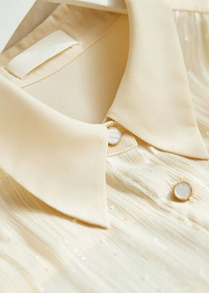 Fitted Apricot Peter Pan Collar Button Patchwork Chiffon Shirts Spring LY0373