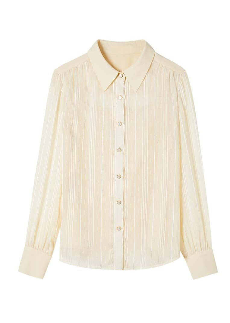 Fitted Apricot Peter Pan Collar Button Patchwork Chiffon Shirts Spring LY0373