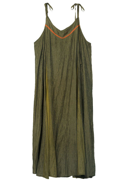 Fitted Army Green Oversized Patchwork Cotton Beach Dress Summer LY0245