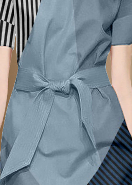 Fitted Colorblock Asymmetrical Patchwork Cotton Cinched Dresses Summer LY0307