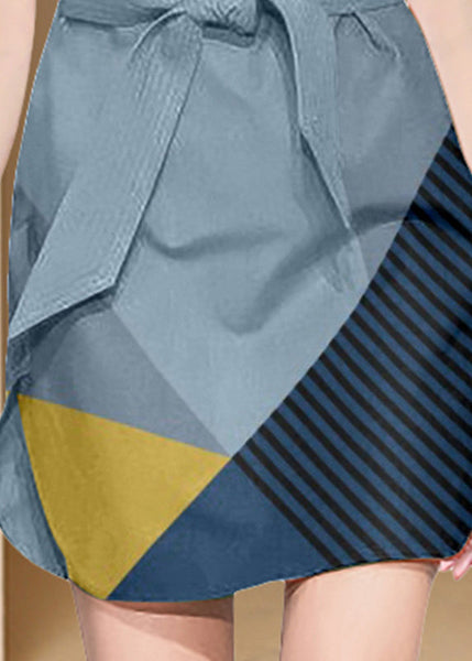 Fitted Colorblock Asymmetrical Patchwork Cotton Cinched Dresses Summer LY0307