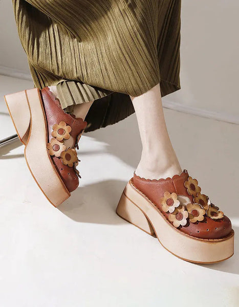 Flowers Decor Handmade Retro Platform Sandals Ada Fashion