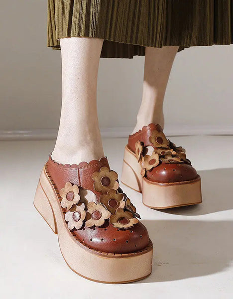 Flowers Decor Handmade Retro Platform Sandals Ada Fashion