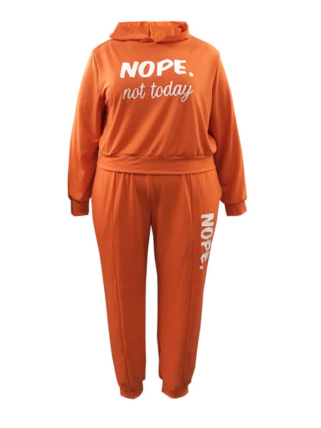 BASICS Plus Size Hooded Collar Letter Print Pants Set BO5069 Furdela