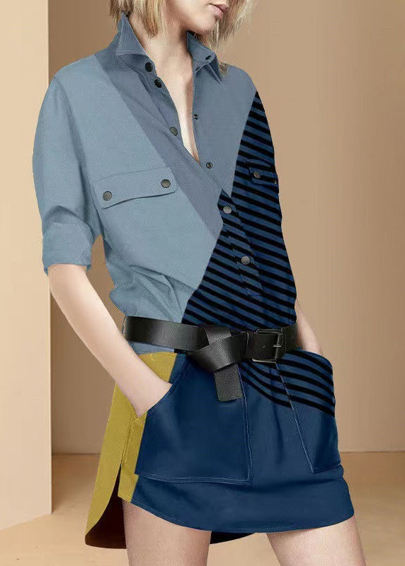 French Colorblock Asymmetrical Patchwork Print Cotton Maxi Dress Spring LY0286