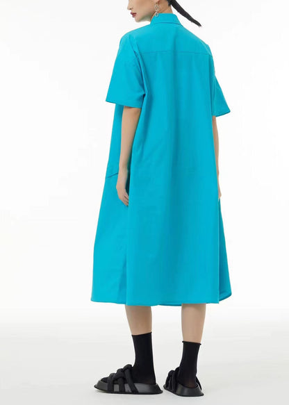 French Light Blue Oversized Patchwork Cotton Holiday Dress Summer LC0107