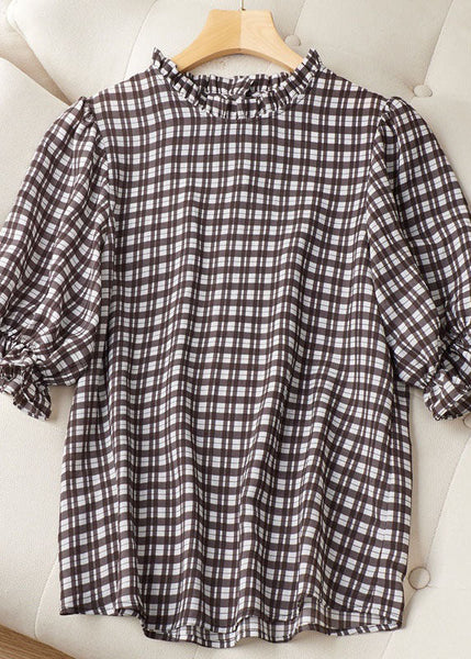 Chemises en mousseline patchwork à carreaux français et volants, été LY1475