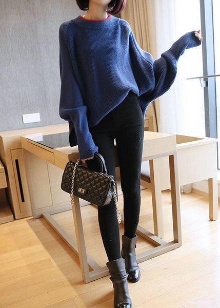 Haut oversize en grosse maille rouge française à manches chauve-souris LY1418