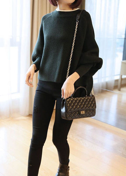 Haut oversize en grosse maille rouge française à manches chauve-souris LY1418