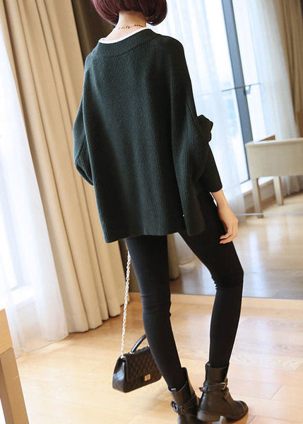 Haut oversize en grosse maille rouge française à manches chauve-souris LY1418