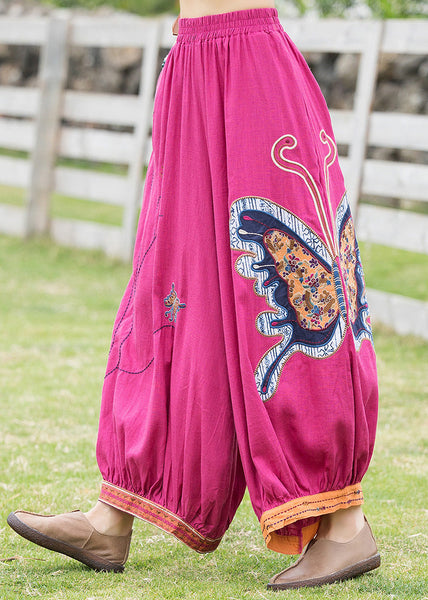French Rose Embroideried Floral Linen Harem Pants TQ1013
