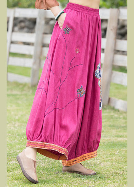 French Rose Embroideried Floral Linen Harem Pants TQ1013