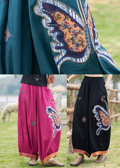 French Rose Embroideried Floral Linen Harem Pants TQ1013