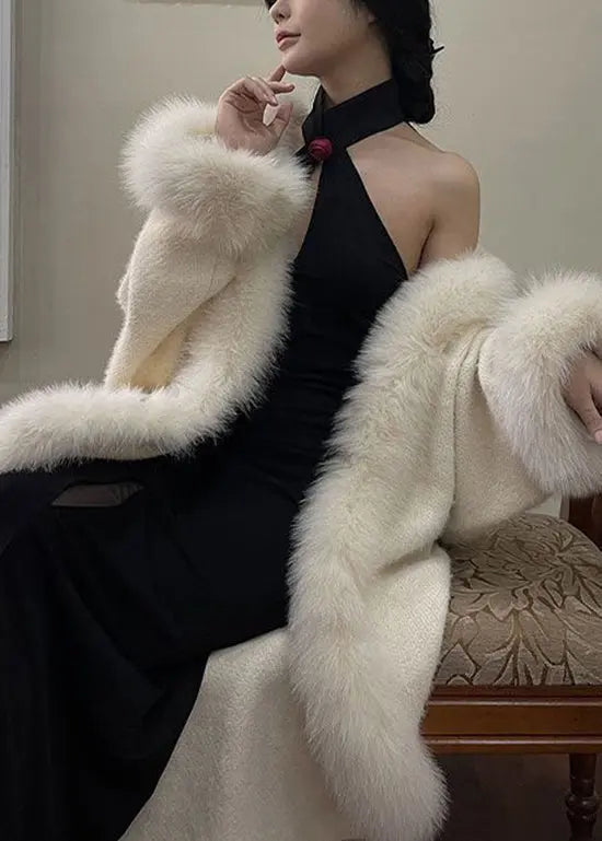 French White Fur collar Faux Mink Velvet Cardigan Winter Ada Fashion