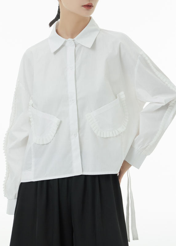 French White Oversized Side Open Cotton Shirt Top Spring TS1053