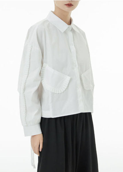 French White Oversized Side Open Cotton Shirt Top Spring LC0101