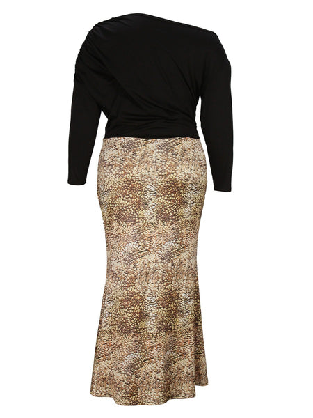 Plus Size Inclined Neck Snakeskin Print Mermaid Dress AC202